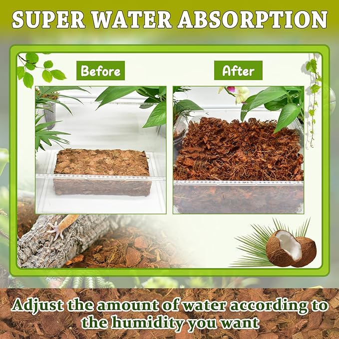 ZeeDix 3PCS Coconut Husk for Reptiles, Organic Coconut Chips Substrate Coco Husk Snake Bedding, Coco Coir Chips Reptile Substrate for Ball Python, Tortoises, Geckos, Lizards, Hermit Crab, Lizard