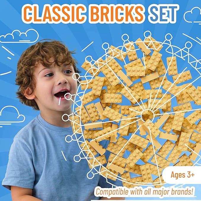 Strictly Briks Classic Bricks Starter Kit, Sand, 96 Pieces, 2x4 Studs, Building Creative Play Set for Ages 3 and Up, 100% Compatible with All Major Brick Brands
