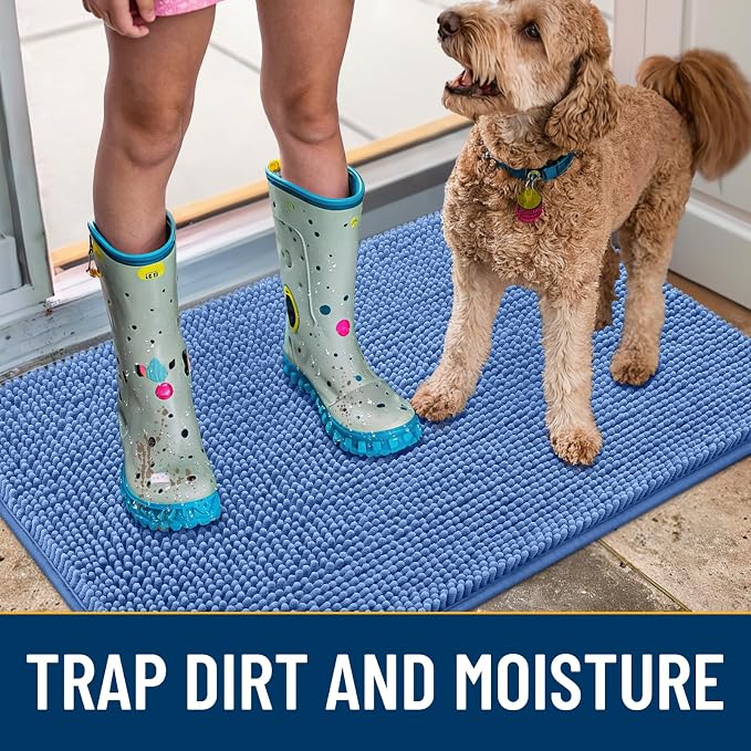 Smiry Dog Door Mat for Muddy Paws 30x20, Absorbent Dirt Trapper, Non-Slip