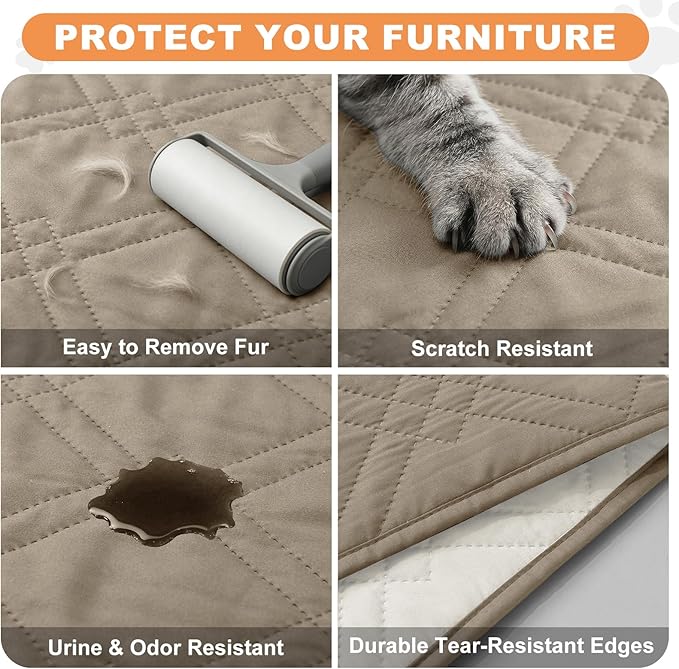 100% Waterproof Dog Couch Protector, Triple-Layer Waterproof Dog Bed Cover Pet Blanket Reversible 2-Tone Sofa Shield, Non-Slip Furniture Guard for Pets(35×71 Inch, Khaki+Off White)