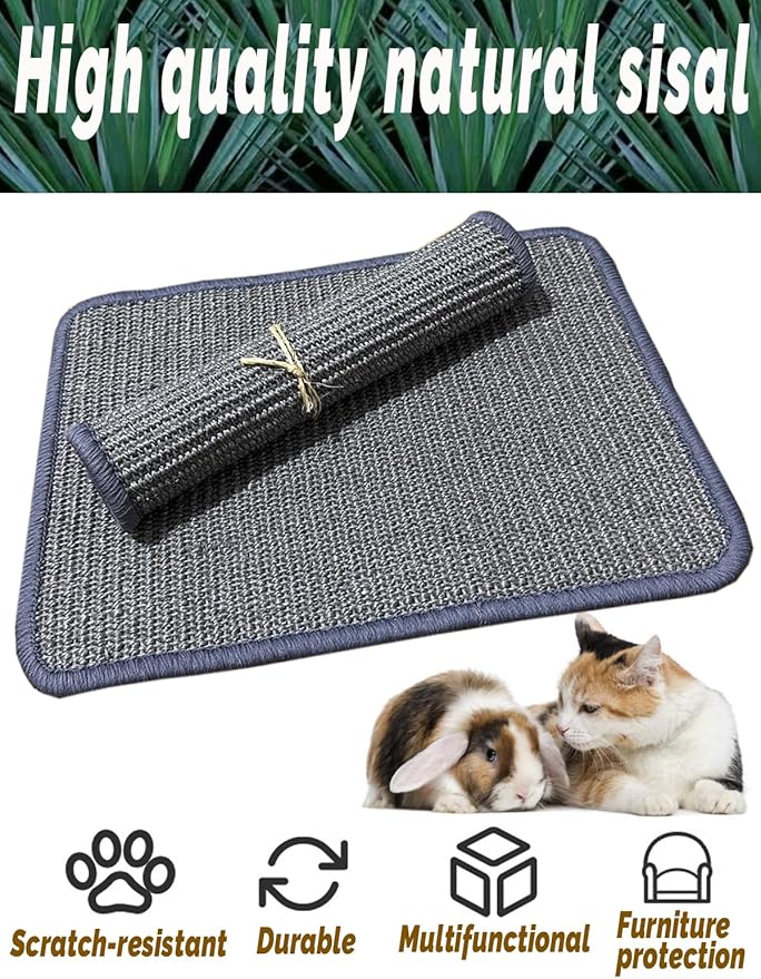 Lagre Rabbit Scratching Pad 2 Pack Natural Sisal Bunny Scratcher Mat Bunny Scratch Foot Pad Small Animal Grinding Claw Pad Rug for Guinea Pigs Chinchillas (Gray)