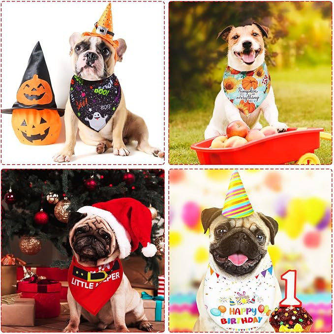 Weewooday 9 Pcs Holiday Dog Bandanas St' Patrick's Day Easter Bandanas Birthday Scarf Adjustable Large Pet Washable Scarves for Large Dog Supply(Classic Pattern)