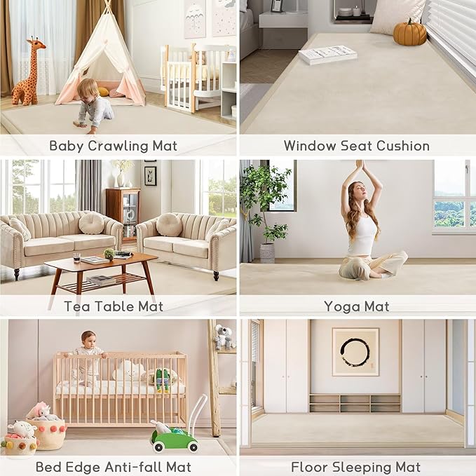 Baby Play Mat for Floor Tummy Time Mat Nursery Rug Muscle Mat Area Rug Playroom Rug Tatami Mat 6'7"x4'11" Memory Foam 1.3" Thick Crawling Mat For Babies,Toddlers, Infants, Kids,Floor Mat(Beige)