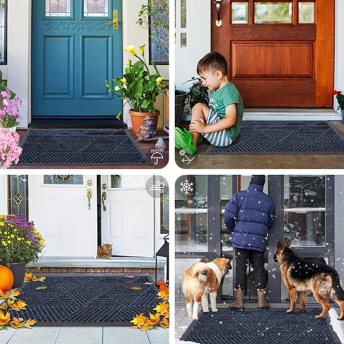 Smiry Front Door Mat Outside Entrance, Heavy Duty Sturdy Natural Rubber Doormat