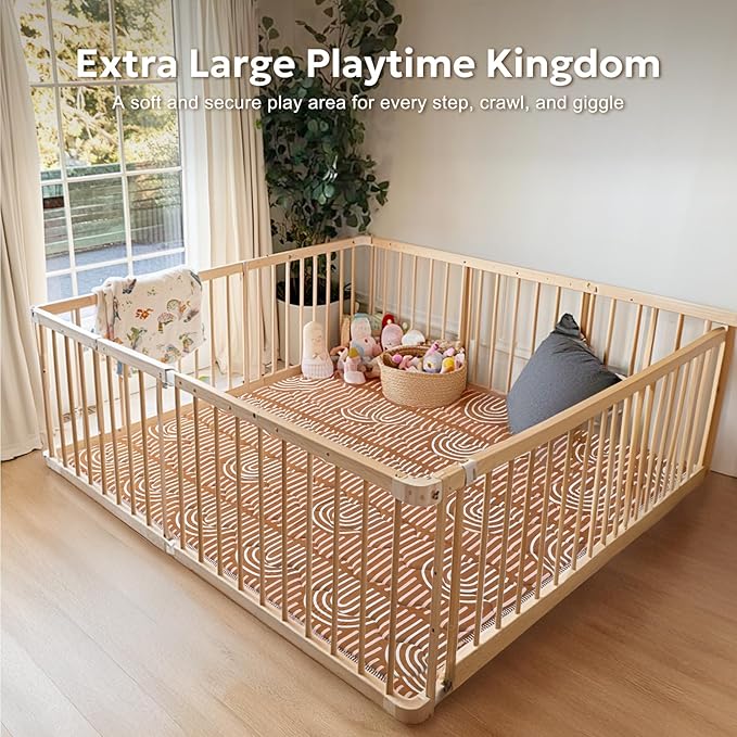 Soft Thicker Baby Mat for Floor 71"x59", Extra Large Baby Play Mat, Non-Slip Playpen Mat, Easy to Clean & Portable Playmat, Crawling Mat for Babies Toddlers, Activity Mat, Rainbow, Brown