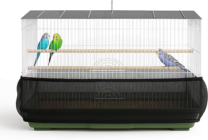 Universal Bird Cage Seed Catcher Universal Mesh Skirt Cover Stretchy Small Animal Cages Cover Pet Removable Durable Protector (Black, Medium)