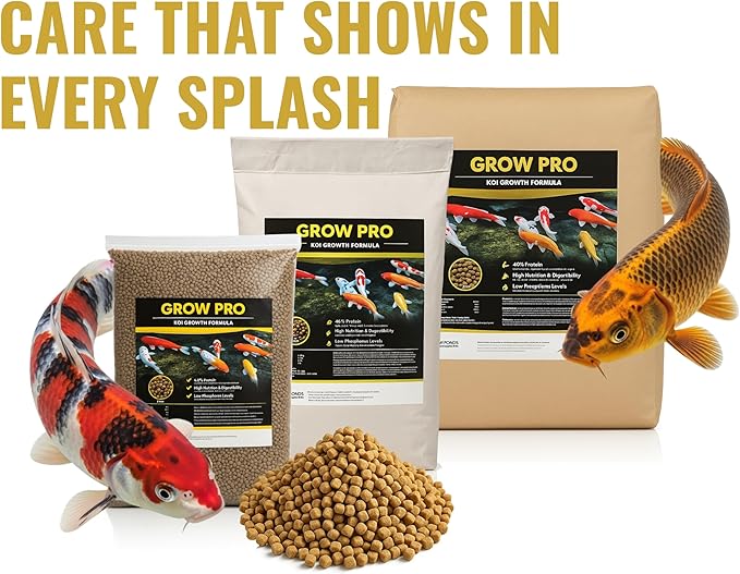 HALF OFF PONDS Grow Pro Koi Fish Food - 50 lb Floating Pellets, 5mm Size - Goldfish Food for Ponds - 40% Protein with Fish Meal & Probiotics - Designed for Rapid Growth & High Digestibility