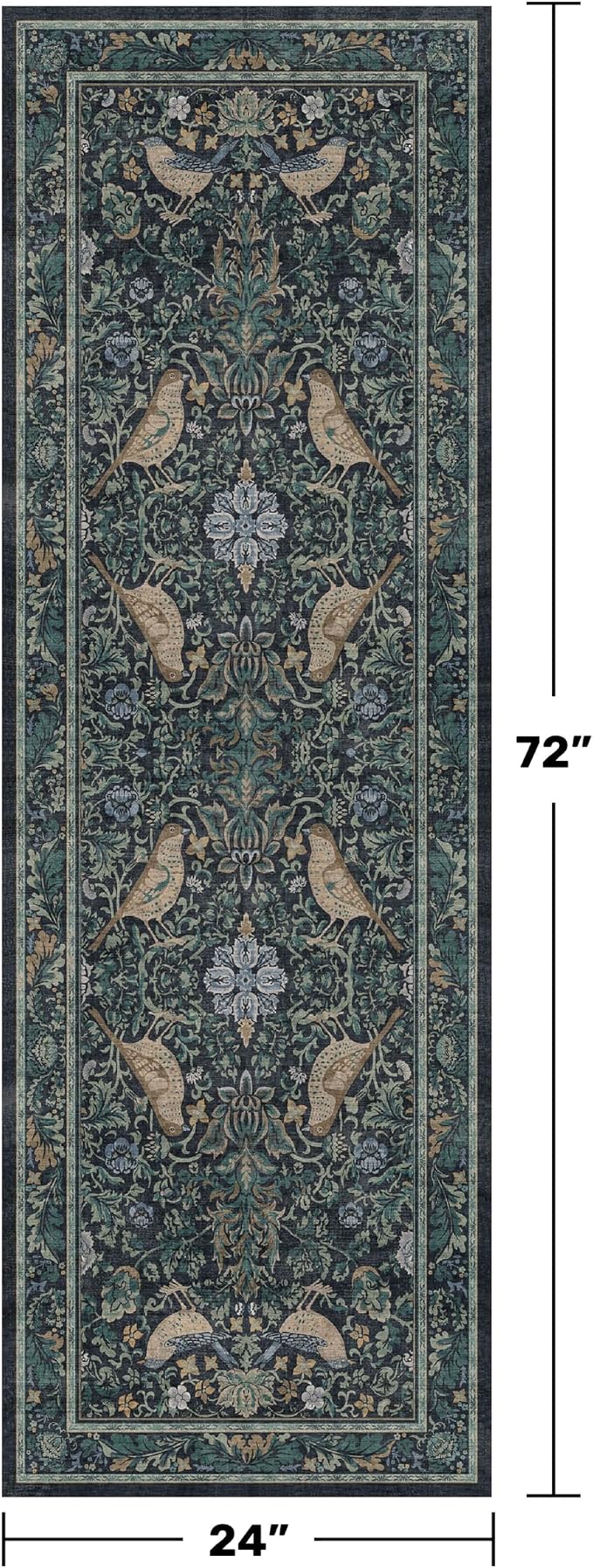 Botanical Bird 2x6 Entryway Rugs Indoor, Machine Washable Runner Rugs