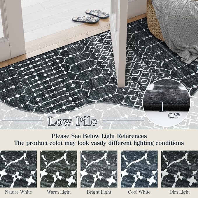Lahome Moroccan Black Area Rugs 8x10 Living Room Non-Slip Backing Ultra-Thin