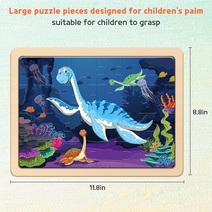 SYNARRY Large Dinosaur Wooden Puzzles for Kids 4 in 1 Gift Box(12.2 * 9.4 in) - FSC Certified, Jigsaw Puzzles for Kids Ages 4-6, Dinosaur Toys Gifts for 3 4 5 Year Old Boys Girls