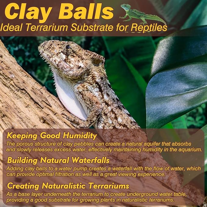 ZeeDix Reptile Substrate Leca Balls - 10LBS Organic Expanded Clay Pebbles, Bioactive Terrarium Bedding for Reptile Tank Habitat Accessories, Ideal for Bearded Dragon, Tortoise, Gecko, Snake & Frog