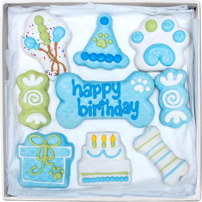 Wufers Birthday Boy Cookie Box | Gifts for Dogs | Gourmet-Decorated Treats | Made with Locally Sourced Ingredients (Blue - Birthday Boy)