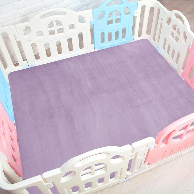 BALAPET Thick Memory Foam 71x59 Play Mat for Playpen, Super Soft Velvet Portable Baby Playpen Mat for Kids Toddler Crawling and Play, Non-Slip Bottom Playmat, Purple