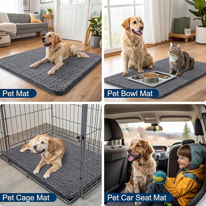 Smiry Dog Door Mat for Muddy Paws 24x16, Absorbent Dirt Trapper, Non-Slip