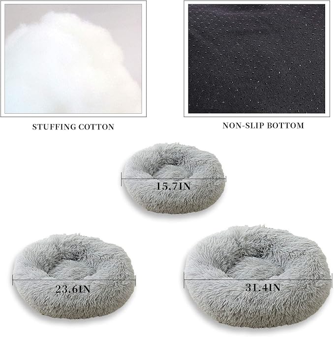 Warming Round Dog Bed for Small, Medium and Large Dogs & Cats, Short & Long Plush Pet Bed, Luxurious Faux Fur Donut Cuddler, Bolster Pet Bed & Sofa, Machine Washable 80CM 32Inch