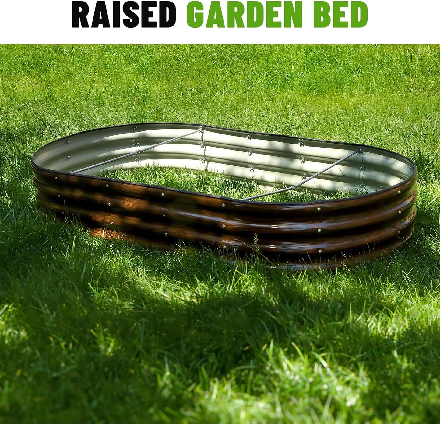SnugNiture 2 Pcs 6x3x1ft Raised Garden Bed Kit, Outdoor Oval Metal Garden Planter, Ground Planter Box for Gardening Vegetables Flowers, Brown