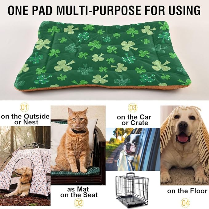 Pet Bed St. Patrick's Stripes Shamrock Dog Bed Mat Absorbing Non Slip Pad Pet Sleeping Mat for Small, Medium, and Large Dogs Puppy Cat 36 in x 24 in