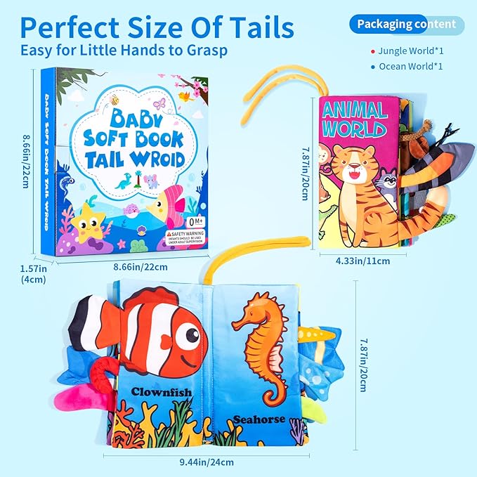 Baby Books 0-6 Months, 2PCS Crinkle Books for Babies, Touch and Feel Sensory Cloth Book 6-12 Months, Tummy Time Toys, Baby Toys for Newborn 6 Page Pink