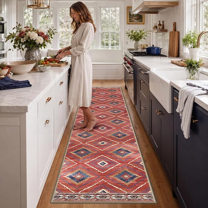 BESTSWEETIE Area Rug 2x10 Rug Machine Washable Non-Slip Low Pile Print Pattern