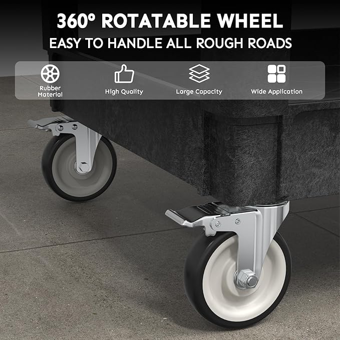Utility Cart on Wheels, Heavy Duty Large Flat Top Rolling Service Cart, 46 x 25 Inch Work Carts, 2 Shelf 1000 lbs Capacity Plastic Tool Cart, for Warehouse, Garage, Cleaning, Black