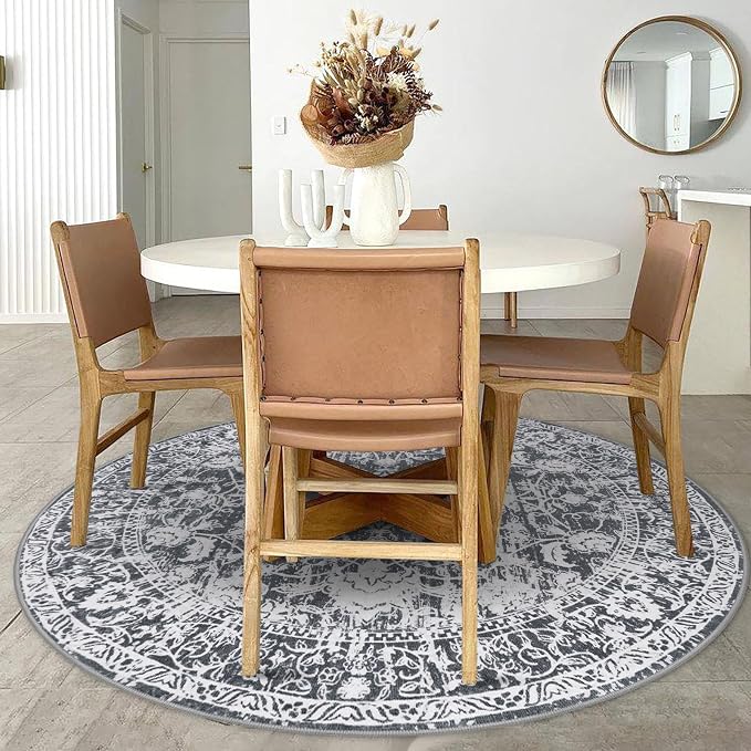 KILOCOCO Area Rug 5ft Round Living Room Rug Washable Printed Vintage Floral
