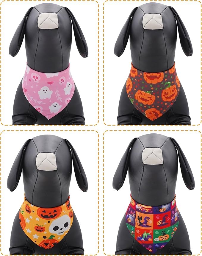 PET SHOW 50 Pack Halloween Small Dog Bandanas Bulk XS Washable Puppy Girl Boy Triangle Bibs Ghost Pumpkin Kerchief Set Cats Scarves Pet Holiday Grooming Accessories