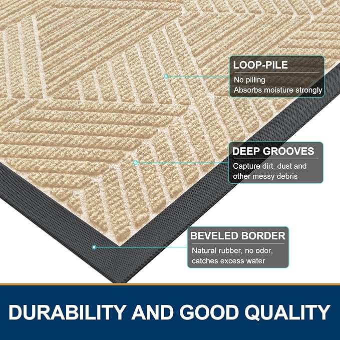 Smiry Half Circle Front Door Mat Outside Entrance, Heavy Duty Sturdy Natural