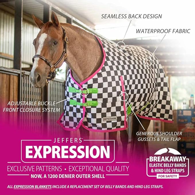 Jeffers Expression 1200 Denier Standard Neck Turnout Sheet, Skater Cowgirl, 84"- Waterproof, Breathable Horse Sheet with 0g Polyfill, No Insulation - Ideal Protection for Wind & Rain, Light Weight