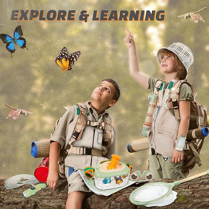 SMILESSKIDDO Kids Explorer Kit, 27 Pcs Outdoor Explorer Kit & Bug Catching Kits - Kid Nature Kits Outdoor Camping Adventure Toys for Kids 3+ Years Old