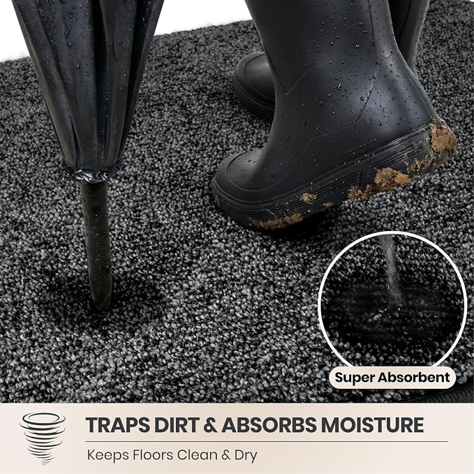 PURRUGS Dirt Trapping Door Mat Half Round 32" x 47", Non-Slip Machine Washable