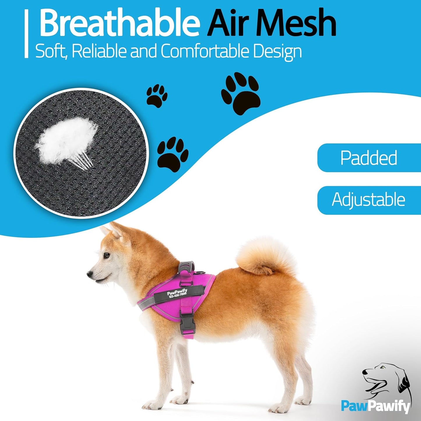 PawPawify Custom No Pull Dog Harness with Name and Phone Number, Heavy Duty Personalized Pet Vest to Prevent Tugging, Pulling, or Choking, Training and Walking (New Pink, L (40-60 LBS))