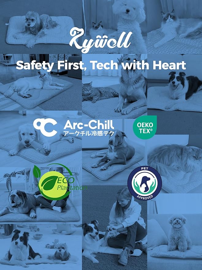 Rywell Dog Cooling Mat, 36”x27” Super Thick & Reversible Cooling Mat for Dogs, Arc-Chill 3.0 & PCM for Long-Lasting Cool and Color-Changing (Q-Max > 0.5), All-Season Use & Portable for Travel