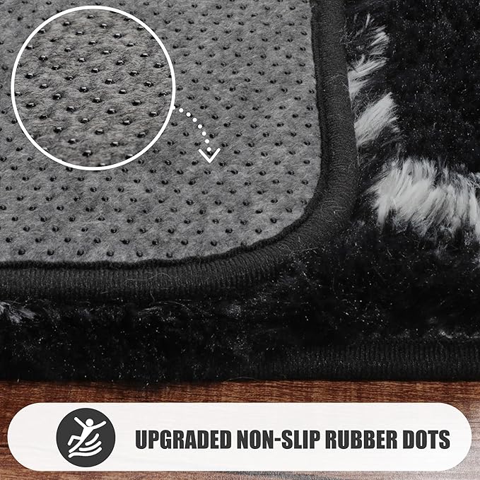 ONASAR Large Area Rugs for Living Room, 7x10 Black and White Rug, Boho Thick Floor Mat for Bedroom Home Decor Aesthetic, Soft Fuzzy Shaggy Plush Fluffy Geometric Carpet for Teen Dorm Classroom