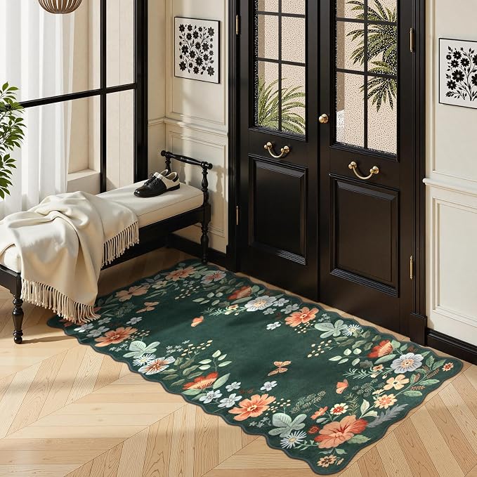 Lahome Floral Small Rug, 2x4 Kitchen Rugs Non Slip Washable Rug Ultra-Thin