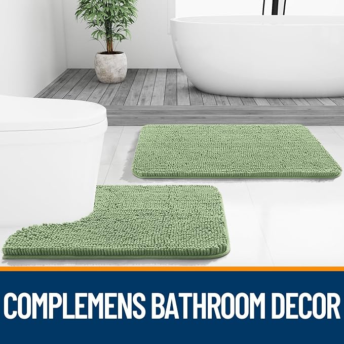 OLANLY Toilet Rugs U-Shaped 24x24, Extra Soft Absorbent Chenille Contour