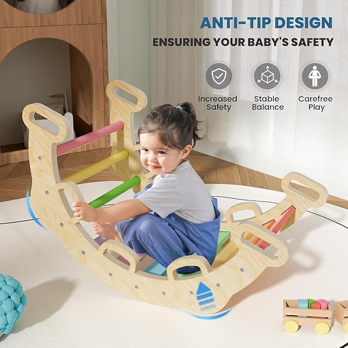 BlueWood 2024 8-in-1 Pikler Triangle Climbing Set Toddler Toys Indoor Baby Jungle Gym Climber Playground for Kids - Rainbow