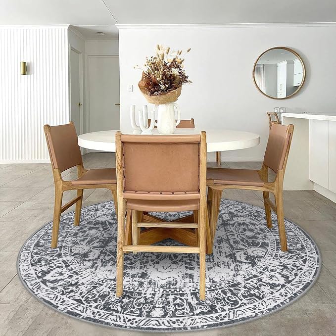 KILOCOCO Area Rug 6ft Round Living Room Rug Washable Printed Vintage Floral