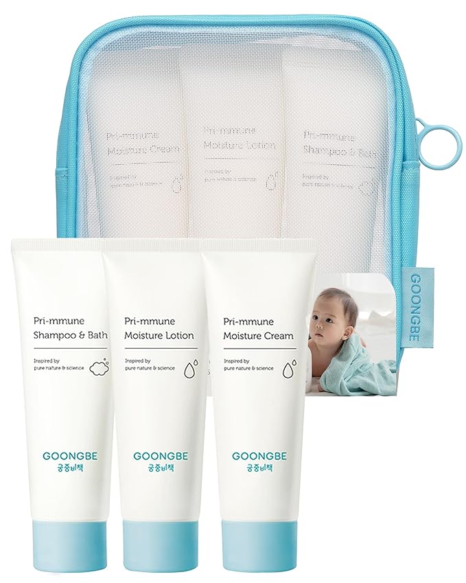 Baby Skincare Travel Set - Korean Baby Skincare & Bath Time Essentials - Shampoo & Bath, Moisutre Lotion, Cream - Hydrating & Nourishing, 3 Items
