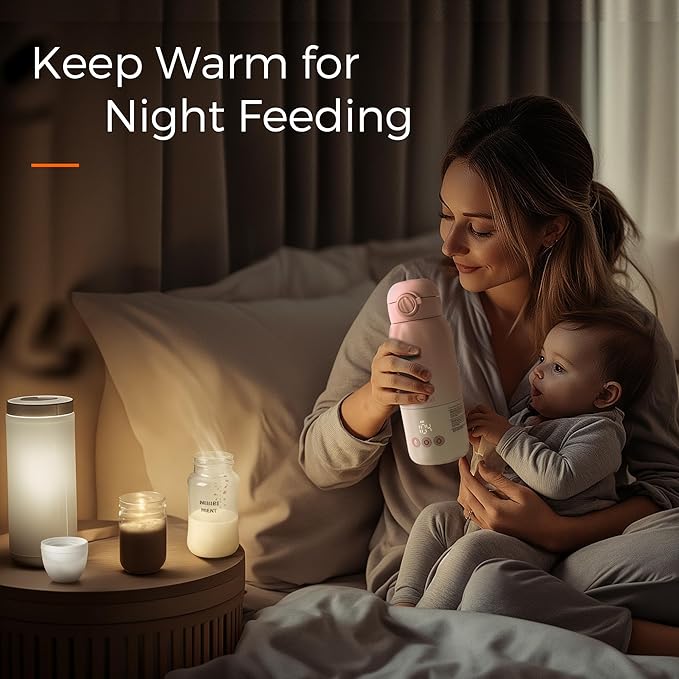 Portable Bottle Warmer for Travel, Dual Heating Modes for Breastmilk & Water, Portable Bottle Milk Warmer with Fast Heating & Long Battery Life, 10 Ounces Large Capacity (Pink)