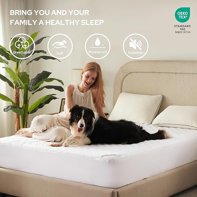 BEDLORE 2 Pack Waterproof Mattress Protector, Full Size Mattress Pad with Deep Pocket Fitted Up to 6-15 inches, Soft Noiseless Single Bed Mattress Cover for Bedroom, Dorm Room (White)