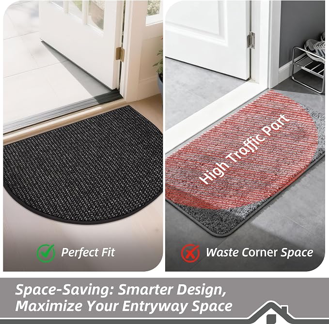 BEQHAUSE Dirt Trapper Door Mat 24" x 36" Half Circle Non-Slip Washable Doormats