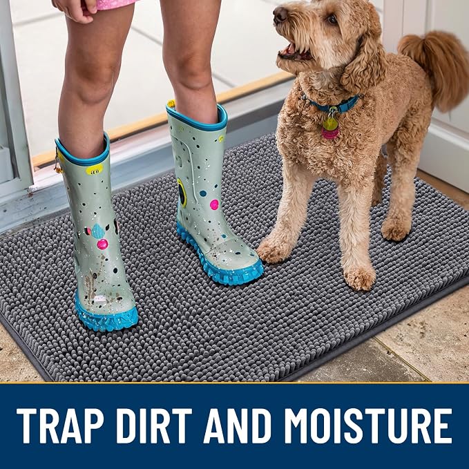 Smiry Dog Door Mat for Muddy Paws 44x32, Absorbent Dirt Trapper, Non-Slip
