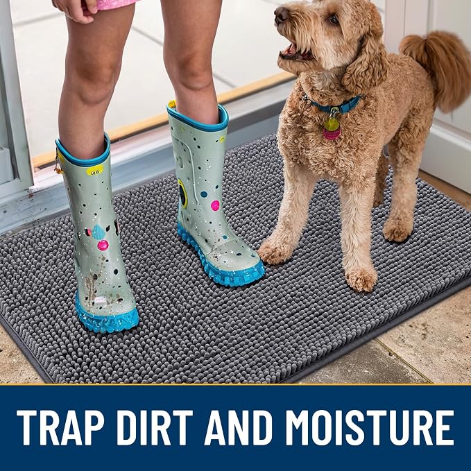 Smiry Dog Door Mat for Muddy Paws 34x21, Absorbent Dirt Trapper, Non-Slip