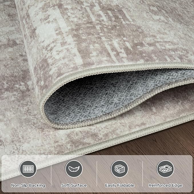 8x10 Area Rugs for Living Room Rug Washable: Modern Large Rug for Dining Room Bedroom Carpet Non Slip 8 by 10 Indoor Abstract Nursery Home Office Brown Grey