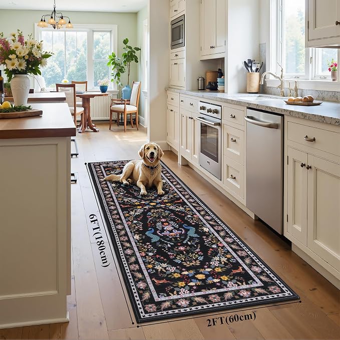 HEBE Washable Hallway Runner Rug 2'x 6' Non Slip Kitchen Rugs Runner, Low Pile