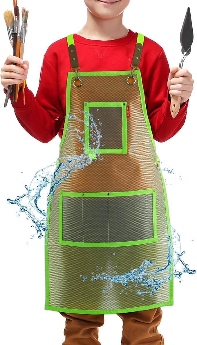 Kids Art Aprons for Painting, Gardening, Cooking, Multiple Pockets, Kids Smock for Boys & Girls, Waterproof (Age6-12)