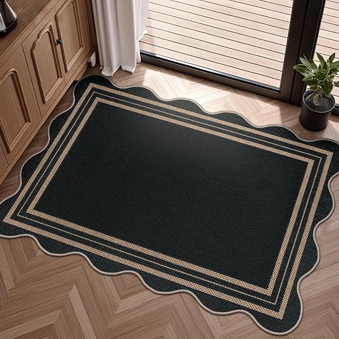 Easy Jute Black Kitchen Rug, 2x3 Front Door Mat Washable Non Slip Small