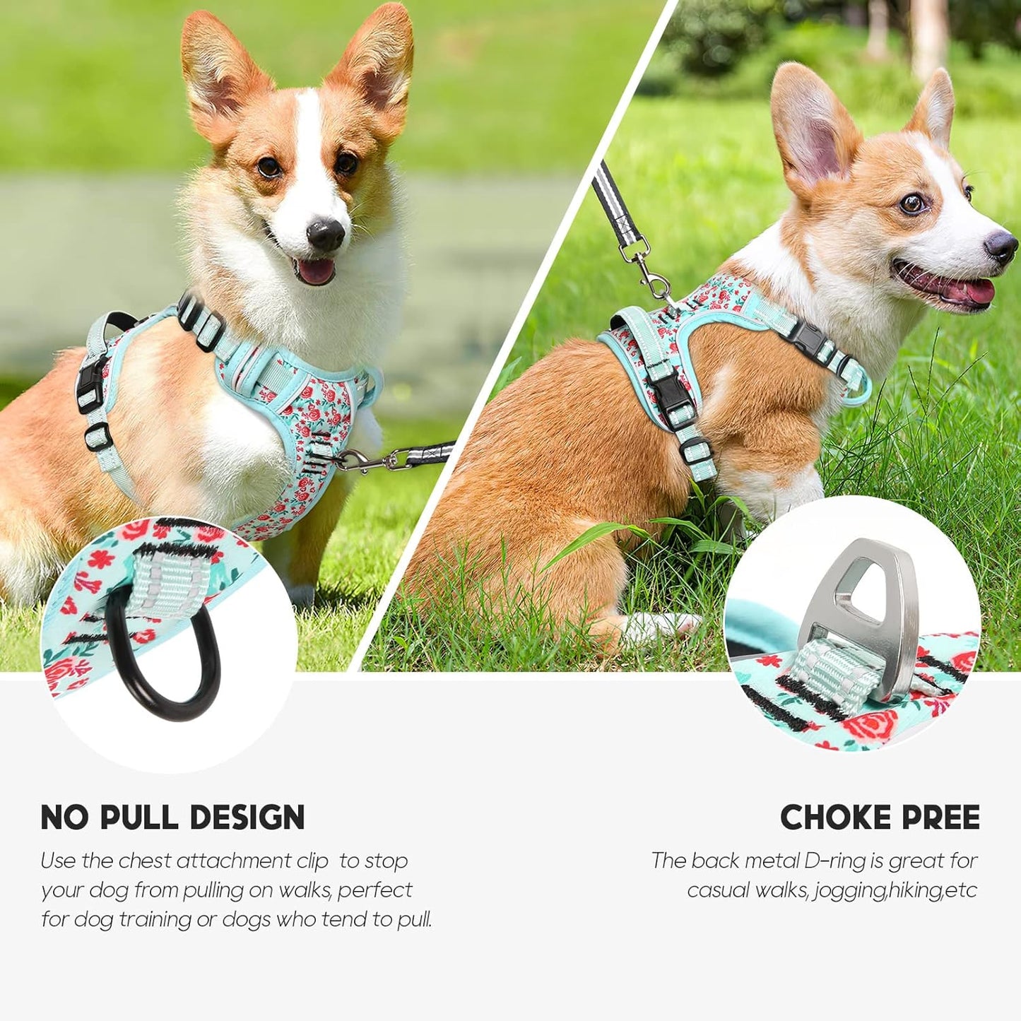 Timos Dog Harness, No-Pull Pet Harness with 2 Leash Clips, 3 Snap Buckles Adjustable Soft Padded Dog Vest, Reflective No-Choke Pet Oxford Vest with Easy Control Handle for Small Medium Large Dogs
