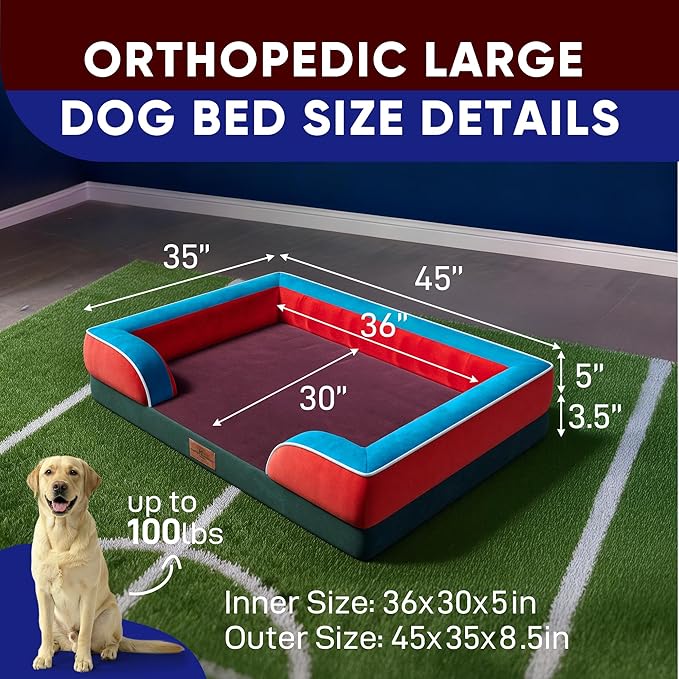 Comfort Expression Orthopedic Dog Bed for Extra Large Dogs 45x35 Inch, Waterproof Egg Crate Foam XL Pet Bed with Removable Bolsters, Dog Couch with Washable Cover & Non-Slip Bottom, San Francisco