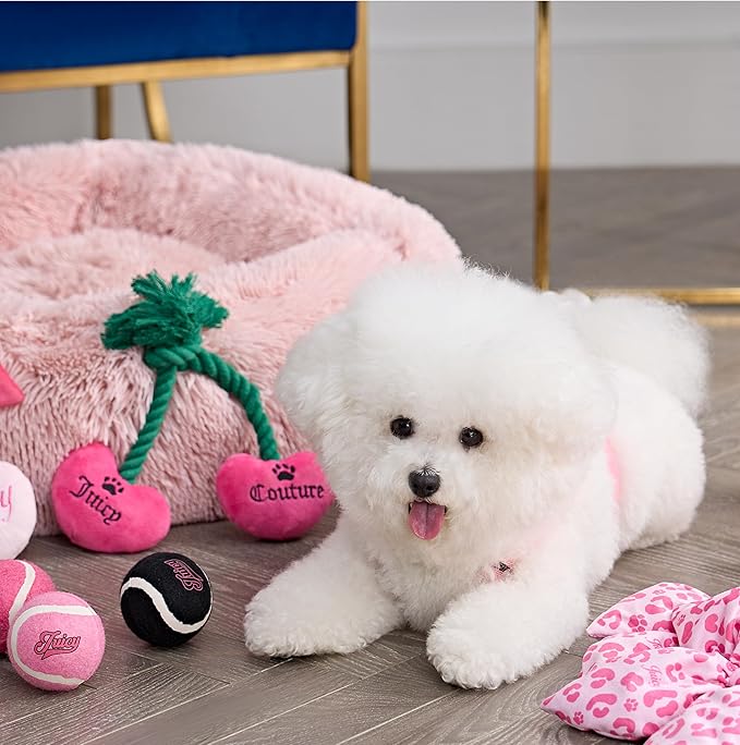 Juicy Couture Devon Faux Fur Large Pink Round Pet Bed for Dogs and Cats
